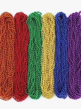 120 Mardi Gras Metallic Bead Necklaces - Purple, Red, Gold, Green, Copper, Blue